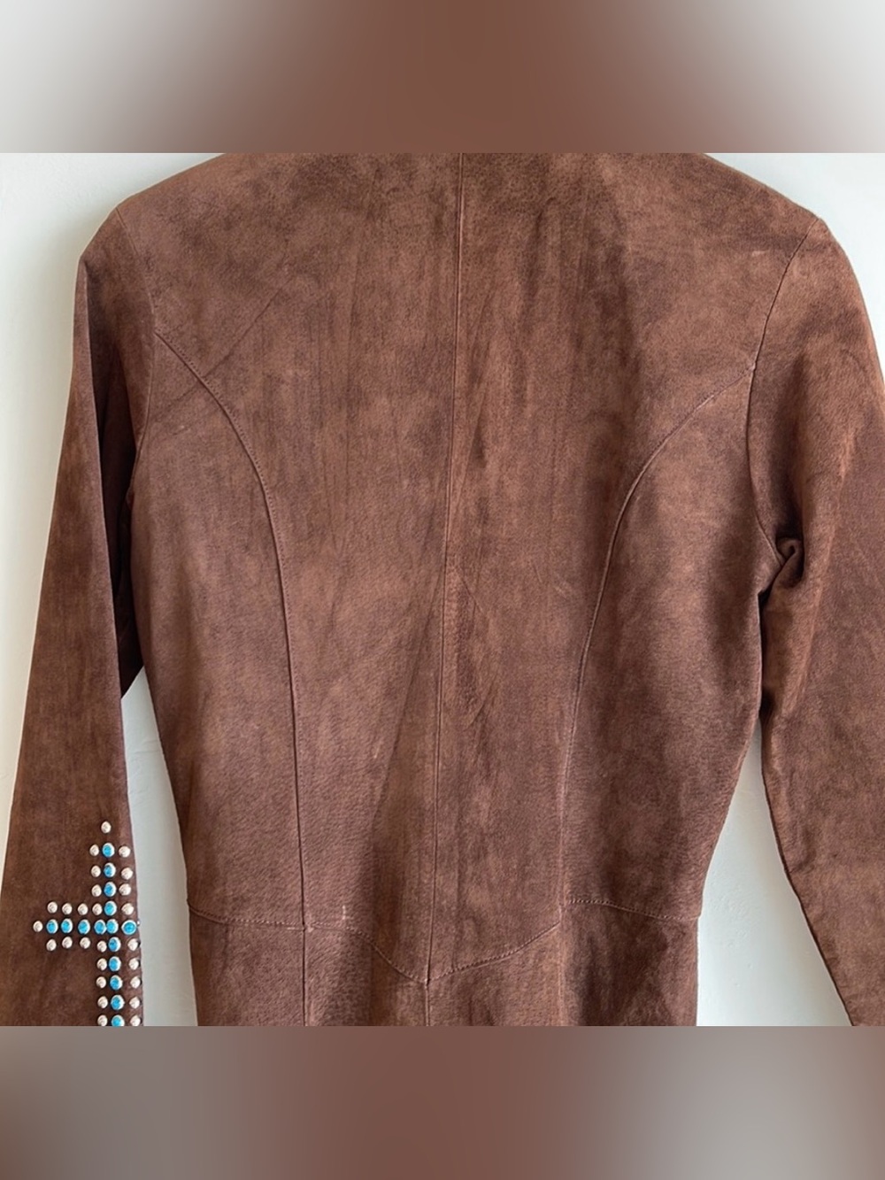 Stunning Exquisite Vintage Brown Suede Leather Jacket with Studded Details 🌟 - Picture 8 of 12